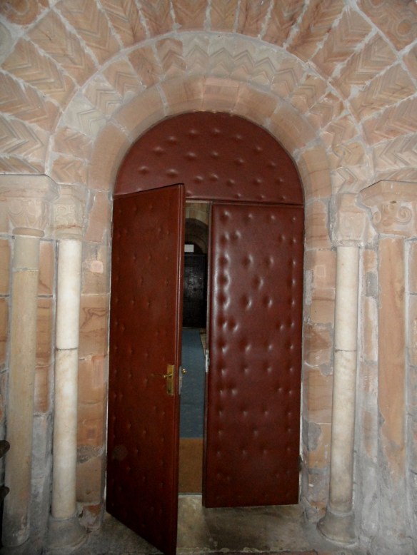 South porch of St James, Longdon where the carving can be found.