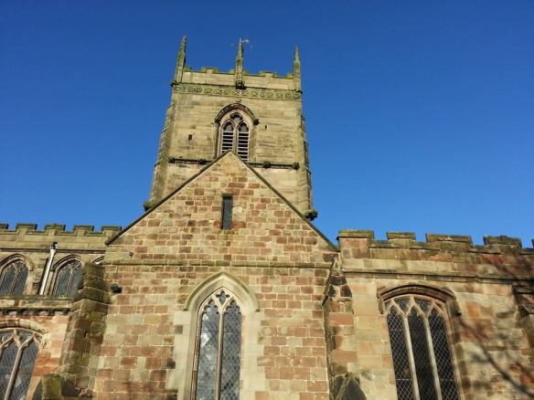 South face of the church tower at Gnosall