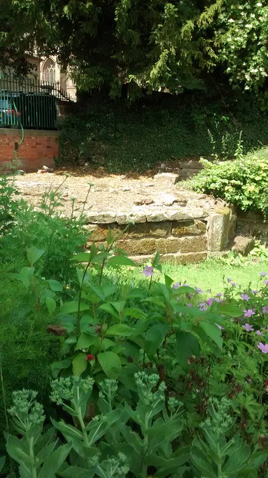 Remains of south gate tower leading from dam Street to The Close. Excavated in the 1980s