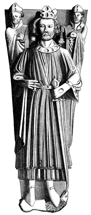 A drawing of the effigy of King John in Worcester Cathedral from "HISTORY OF ENGLAND by SAMUEL R. GARDINER 